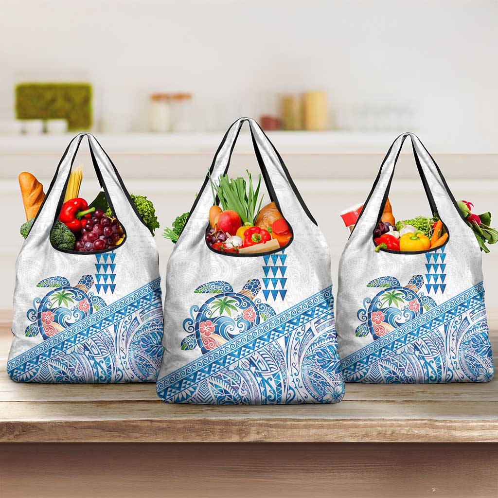 Hawaiian Abstract Sea Turtle Grocery Bag Polynesian Tapa Art and Kakau Tattoo White WaterColor LT03 3-pack One Size White - Polynesian Pride