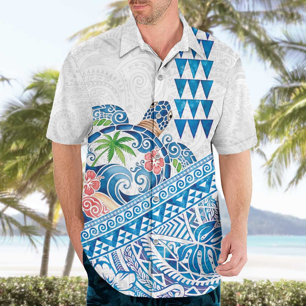 Hawaiian Abstract Sea Turtle Hawaiian Shirt Polynesian Tapa Art and Kakau Tattoo White WaterColor LT03 - Polynesian Pride