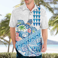 Hawaiian Abstract Sea Turtle Hawaiian Shirt Polynesian Tapa Art and Kakau Tattoo White WaterColor LT03 - Polynesian Pride