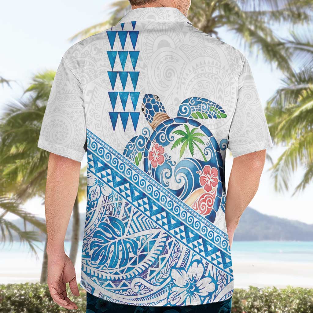 Hawaiian Abstract Sea Turtle Hawaiian Shirt Polynesian Tapa Art and Kakau Tattoo White WaterColor LT03 - Polynesian Pride