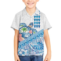 Hawaiian Abstract Sea Turtle Hawaiian Shirt Polynesian Tapa Art and Kakau Tattoo White WaterColor LT03 - Polynesian Pride