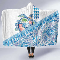 Hawaiian Abstract Sea Turtle Hooded Blanket Polynesian Tapa Art and Kakau Tattoo White WaterColor LT03 One Size White - Polynesian Pride
