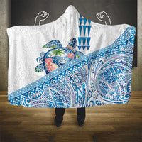 Hawaiian Abstract Sea Turtle Hooded Blanket Polynesian Tapa Art and Kakau Tattoo White WaterColor LT03 - Polynesian Pride