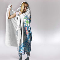 Hawaiian Abstract Sea Turtle Hooded Blanket Polynesian Tapa Art and Kakau Tattoo White WaterColor LT03 - Polynesian Pride