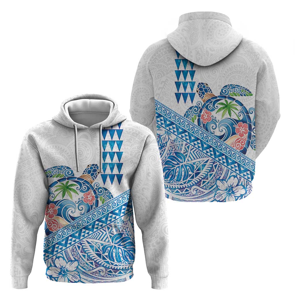 Hawaiian Abstract Sea Turtle Hoodie Polynesian Tapa Art and Kakau Tattoo White WaterColor LT03 - Polynesian Pride