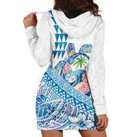 Hawaiian Abstract Sea Turtle Hoodie Dress Polynesian Tapa Art and Kakau Tattoo White WaterColor LT03 - Polynesian Pride