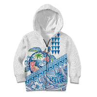 Hawaiian Abstract Sea Turtle Kid Hoodie Polynesian Tapa Art and Kakau Tattoo White WaterColor LT03 Zip Hoodie White - Polynesian Pride