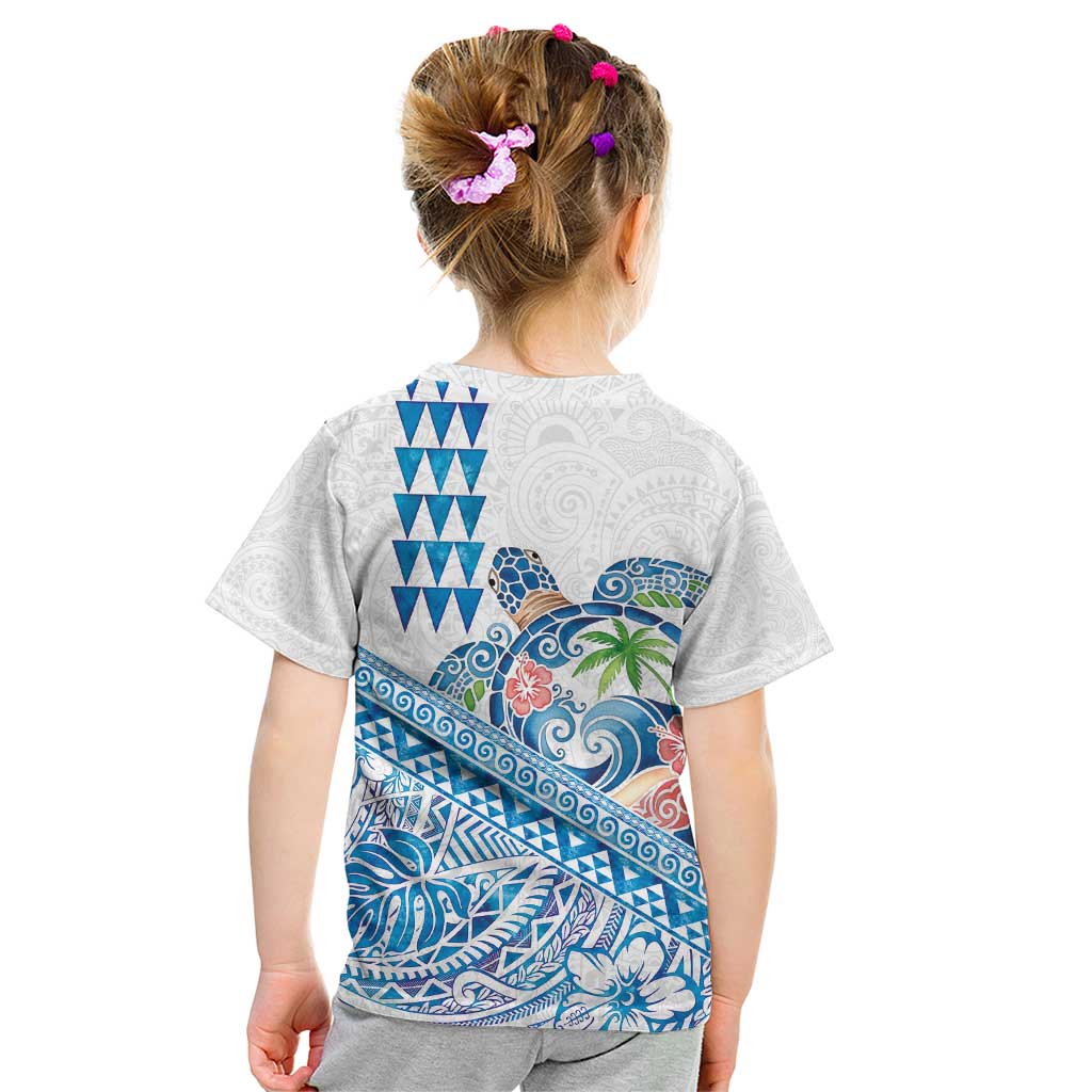 Hawaiian Abstract Sea Turtle Kid T Shirt Polynesian Tapa Art and Kakau Tattoo White WaterColor LT03 - Polynesian Pride
