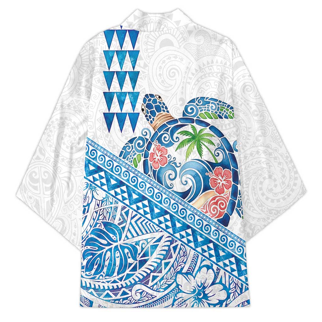 Hawaiian Abstract Sea Turtle Kimono Polynesian Tapa Art and Kakau Tattoo White WaterColor LT03 - Polynesian Pride