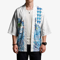 Hawaiian Abstract Sea Turtle Kimono Polynesian Tapa Art and Kakau Tattoo White WaterColor LT03 - Polynesian Pride