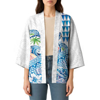 Hawaiian Abstract Sea Turtle Kimono Polynesian Tapa Art and Kakau Tattoo White WaterColor LT03 - Polynesian Pride