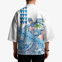 Hawaiian Abstract Sea Turtle Kimono Polynesian Tapa Art and Kakau Tattoo White WaterColor LT03 - Polynesian Pride