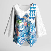 Hawaiian Abstract Sea Turtle Kimono Sleeve Blouse Polynesian Tapa Art and Kakau Tattoo White WaterColor LT03 Female White - Polynesian Pride