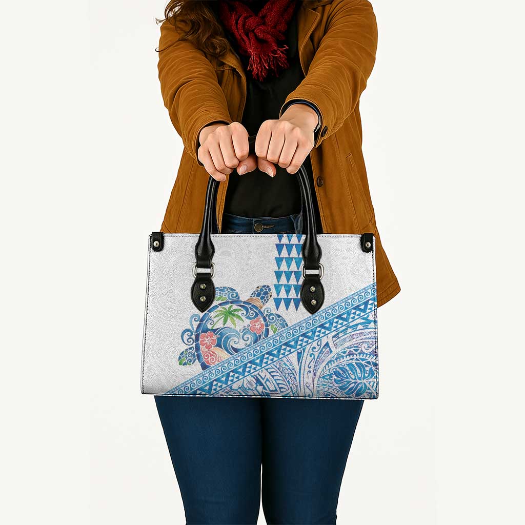 Hawaiian Abstract Sea Turtle Leather Bag Polynesian Tapa Art and Kakau Tattoo White WaterColor LT03 - Polynesian Pride