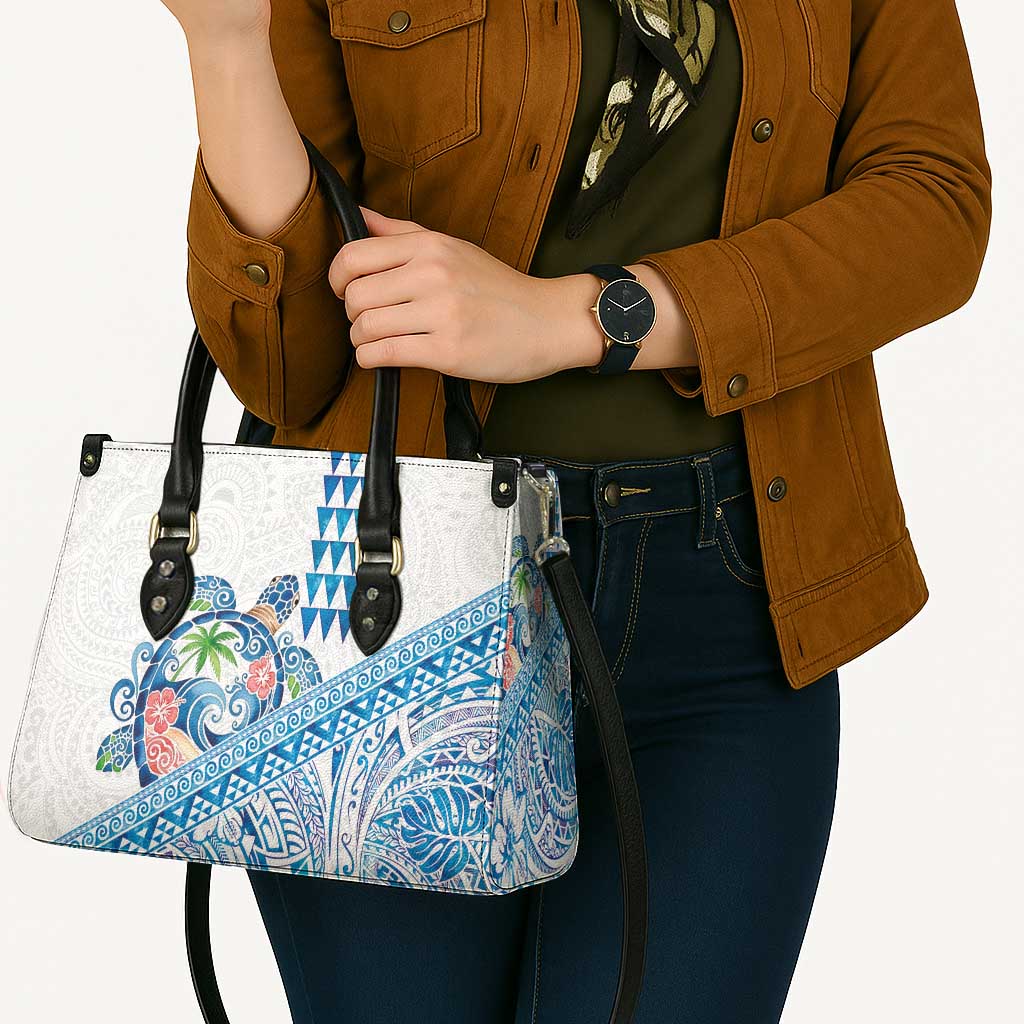 Hawaiian Abstract Sea Turtle Leather Bag Polynesian Tapa Art and Kakau Tattoo White WaterColor LT03 - Polynesian Pride