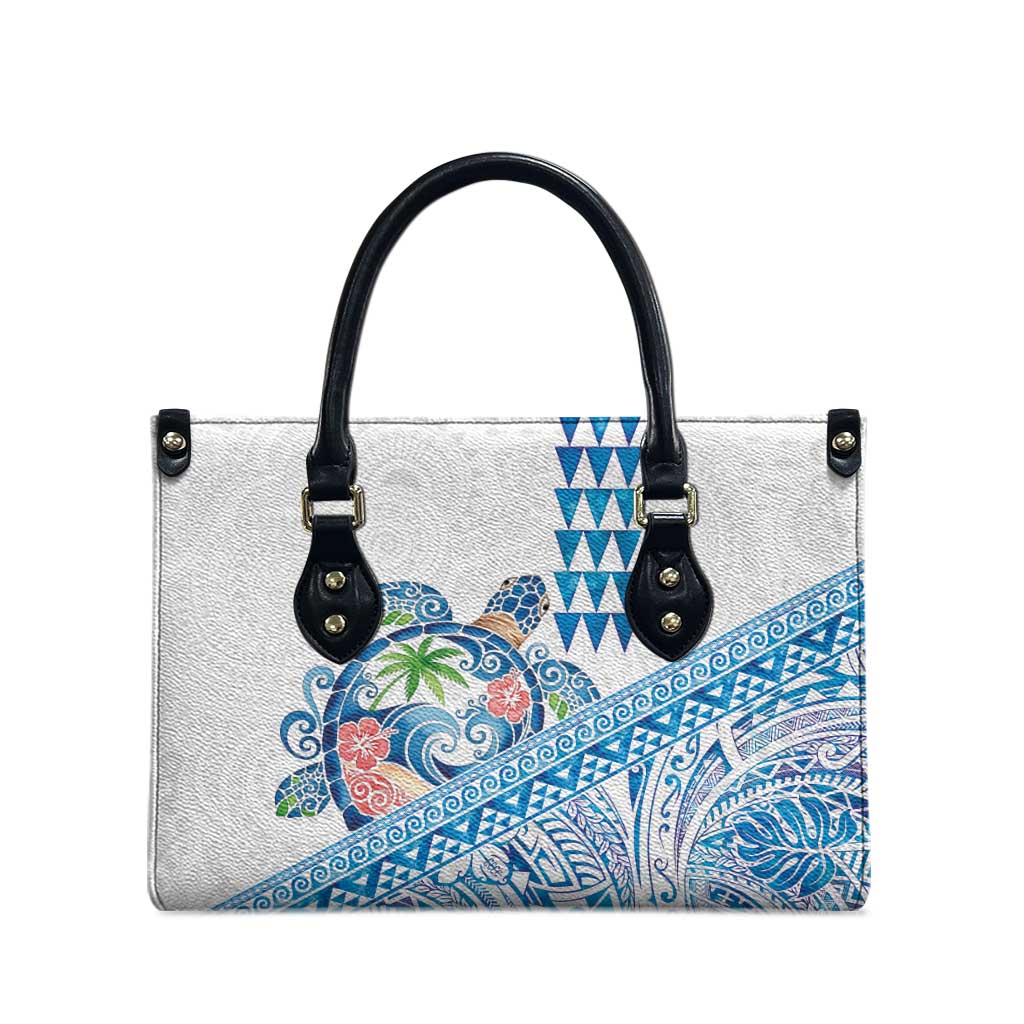 Hawaiian Abstract Sea Turtle Leather Bag Polynesian Tapa Art and Kakau Tattoo White WaterColor LT03 - Polynesian Pride