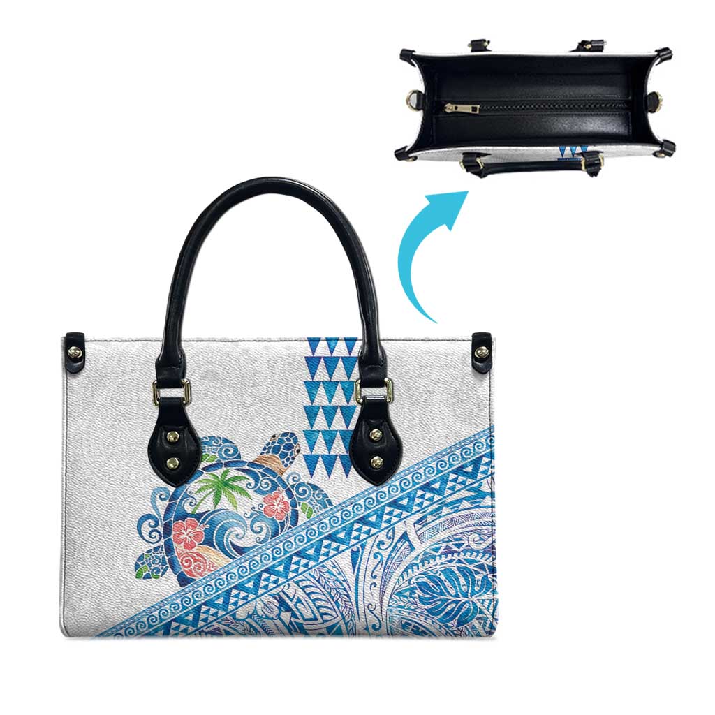 Hawaiian Abstract Sea Turtle Leather Bag Polynesian Tapa Art and Kakau Tattoo White WaterColor LT03 - Polynesian Pride