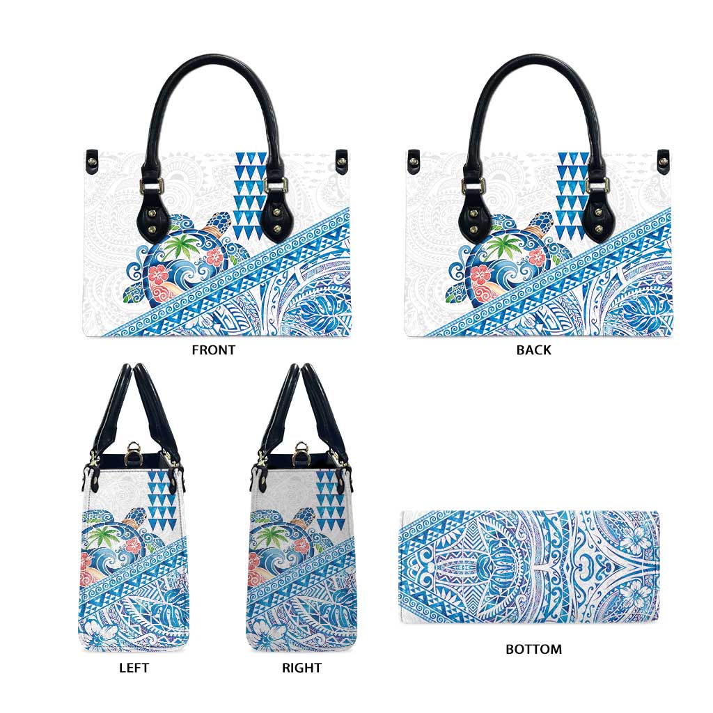 Hawaiian Abstract Sea Turtle Leather Bag Polynesian Tapa Art and Kakau Tattoo White WaterColor LT03 - Polynesian Pride