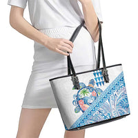 Hawaiian Abstract Sea Turtle Leather Tote Bag Polynesian Tapa Art and Kakau Tattoo White WaterColor LT03 - Polynesian Pride