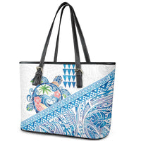 Hawaiian Abstract Sea Turtle Leather Tote Bag Polynesian Tapa Art and Kakau Tattoo White WaterColor LT03 - Polynesian Pride