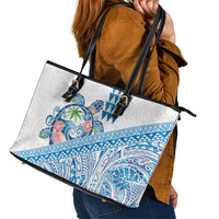 Hawaiian Abstract Sea Turtle Leather Tote Bag Polynesian Tapa Art and Kakau Tattoo White WaterColor LT03 - Polynesian Pride