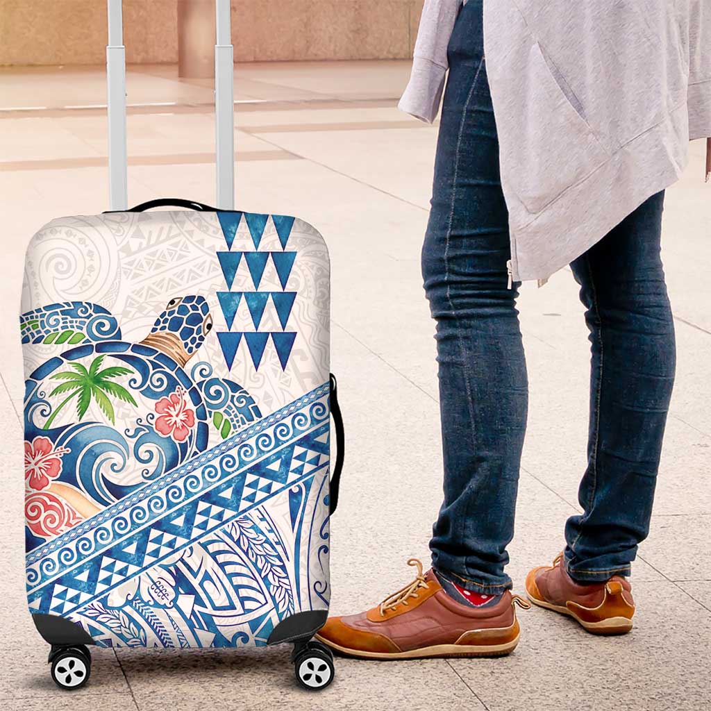 Hawaiian Abstract Sea Turtle Luggage Cover Polynesian Tapa Art and Kakau Tattoo White WaterColor LT03 White - Polynesian Pride