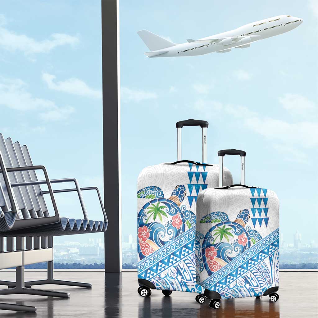 Hawaiian Abstract Sea Turtle Luggage Cover Polynesian Tapa Art and Kakau Tattoo White WaterColor LT03 - Polynesian Pride