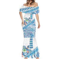 Hawaiian Abstract Sea Turtle Mermaid Dress Polynesian Tapa Art and Kakau Tattoo White WaterColor LT03 - Polynesian Pride