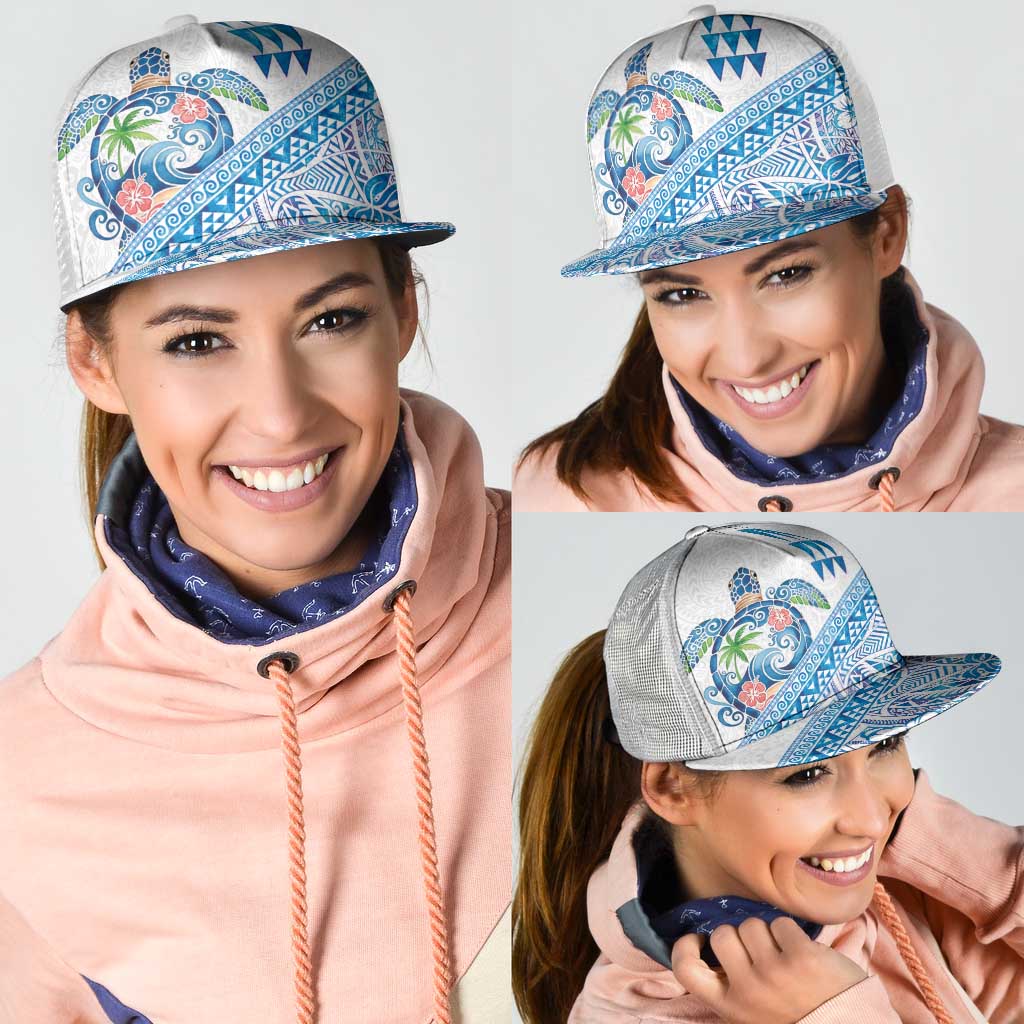 Hawaiian Abstract Sea Turtle Mesh Trucker Cap Polynesian Tapa Art and Kakau Tattoo White WaterColor - Polynesian Pride