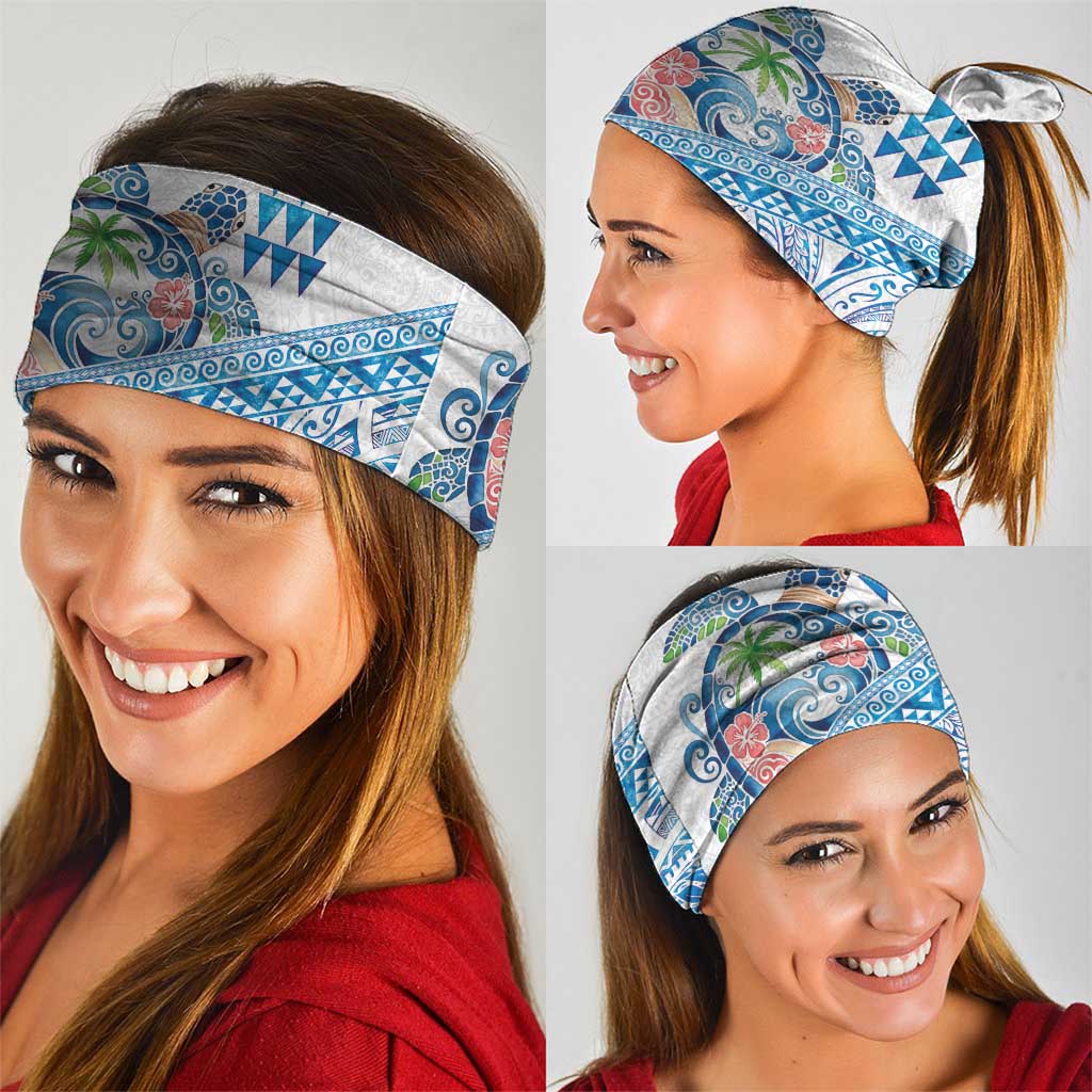 Hawaiian Abstract Sea Turtle Neck Gaiter Polynesian Tapa Art and Kakau Tattoo White WaterColor LT03 - Polynesian Pride