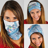 Hawaiian Abstract Sea Turtle Neck Gaiter Polynesian Tapa Art and Kakau Tattoo White WaterColor LT03 - Polynesian Pride