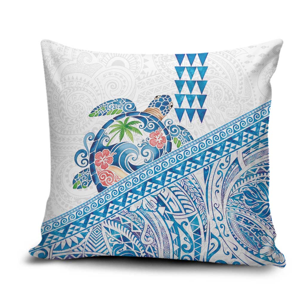 Hawaiian Abstract Sea Turtle Pillow Cover Polynesian Tapa Art and Kakau Tattoo White WaterColor LT03 White - Polynesian Pride