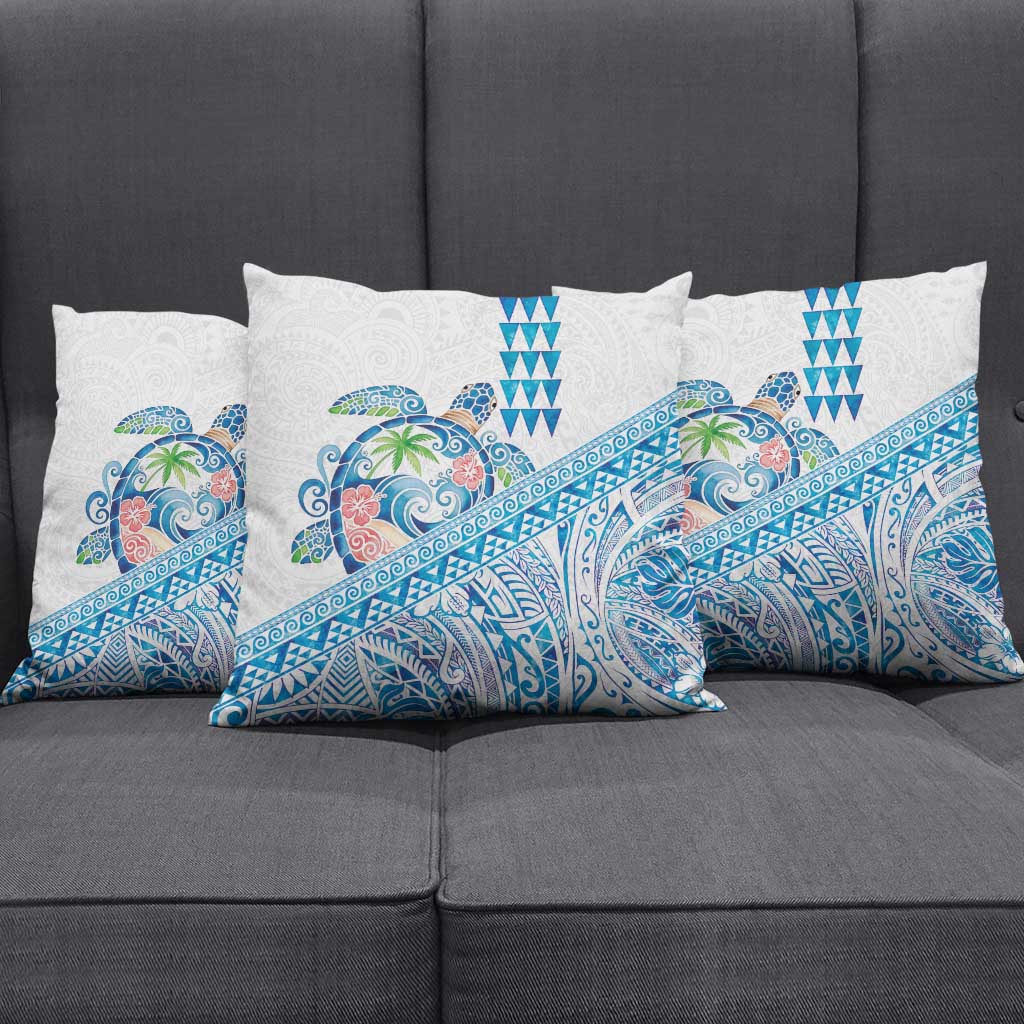Hawaiian Abstract Sea Turtle Pillow Cover Polynesian Tapa Art and Kakau Tattoo White WaterColor LT03 - Polynesian Pride