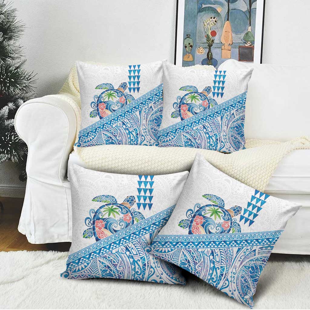 Hawaiian Abstract Sea Turtle Pillow Cover Polynesian Tapa Art and Kakau Tattoo White WaterColor LT03 - Polynesian Pride