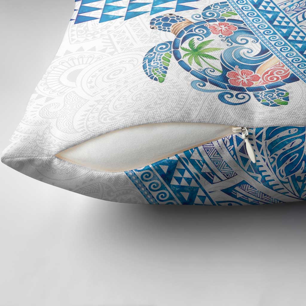 Hawaiian Abstract Sea Turtle Pillow Cover Polynesian Tapa Art and Kakau Tattoo White WaterColor LT03 - Polynesian Pride
