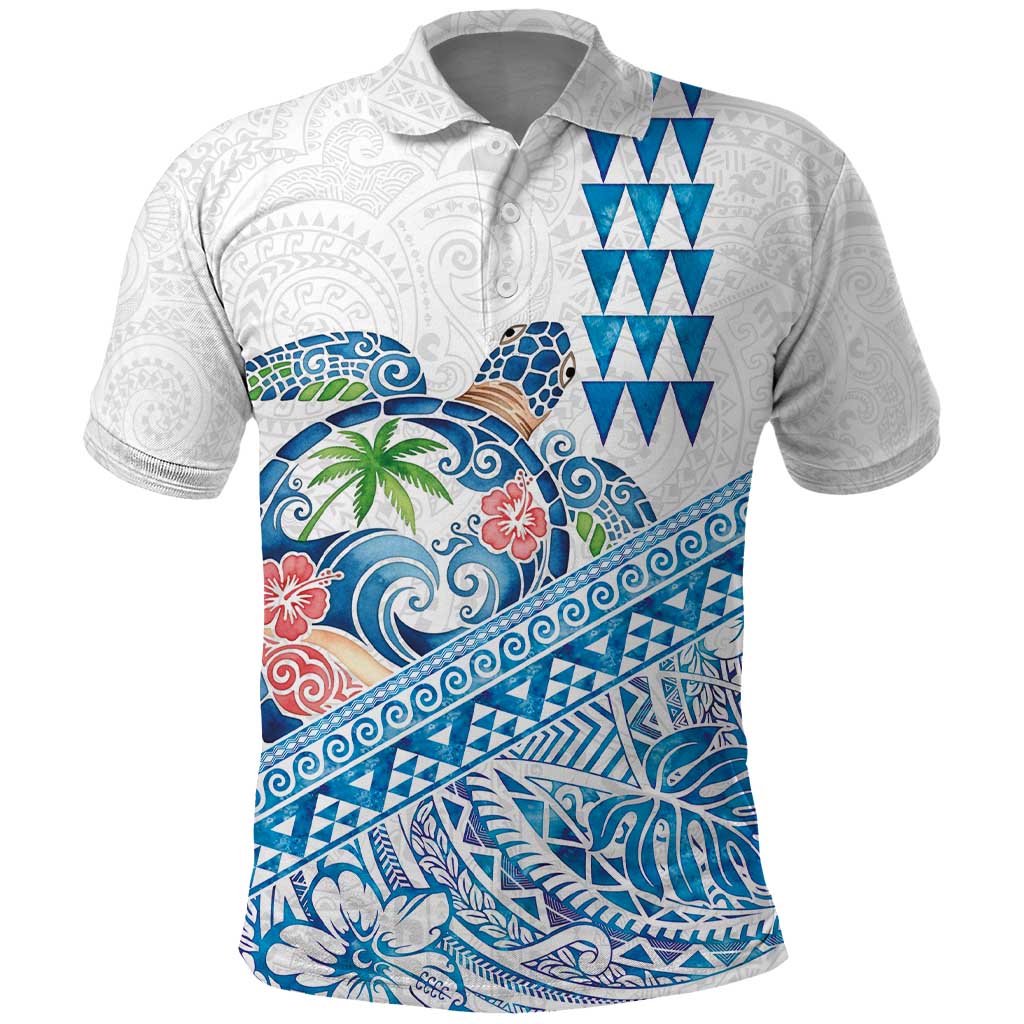 Hawaiian Abstract Sea Turtle Polo Shirt Polynesian Tapa Art and Kakau Tattoo White WaterColor LT03 White - Polynesian Pride