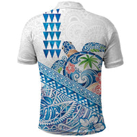 Hawaiian Abstract Sea Turtle Polo Shirt Polynesian Tapa Art and Kakau Tattoo White WaterColor LT03 - Polynesian Pride