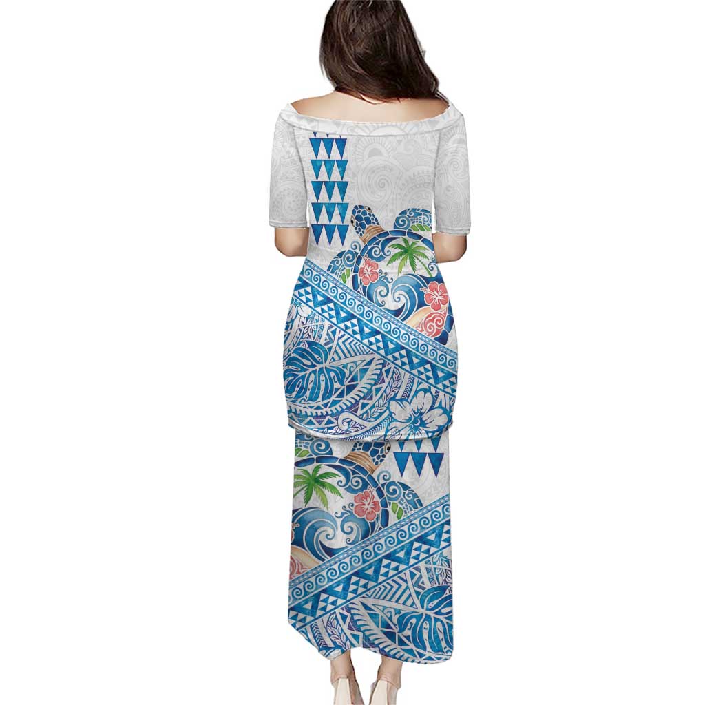 Hawaiian Abstract Sea Turtle Puletasi Polynesian Tapa Art and Kakau Tattoo White WaterColor LT03 - Polynesian Pride