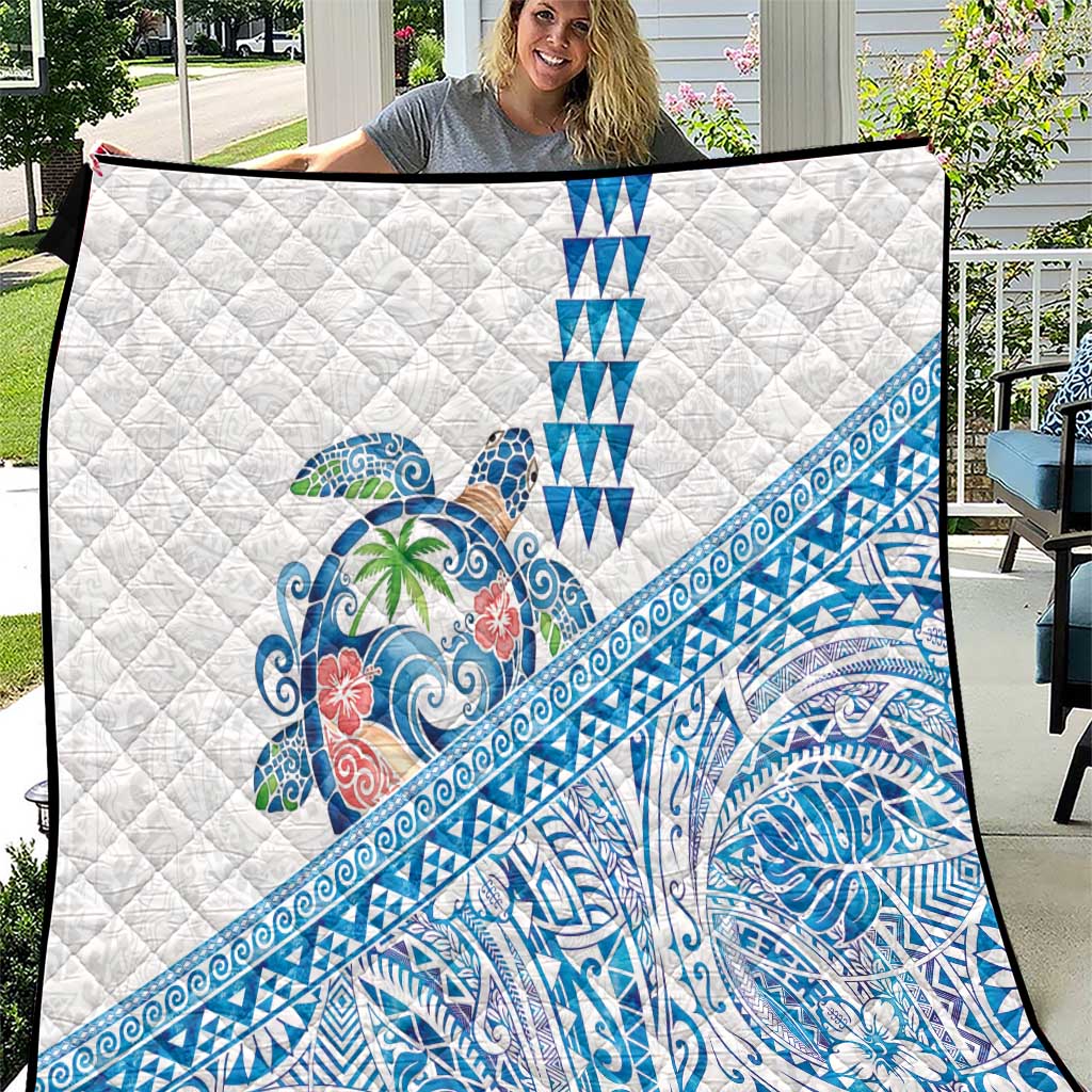 Hawaiian Abstract Sea Turtle Quilt Polynesian Tapa Art and Kakau Tattoo White WaterColor LT03 White - Polynesian Pride