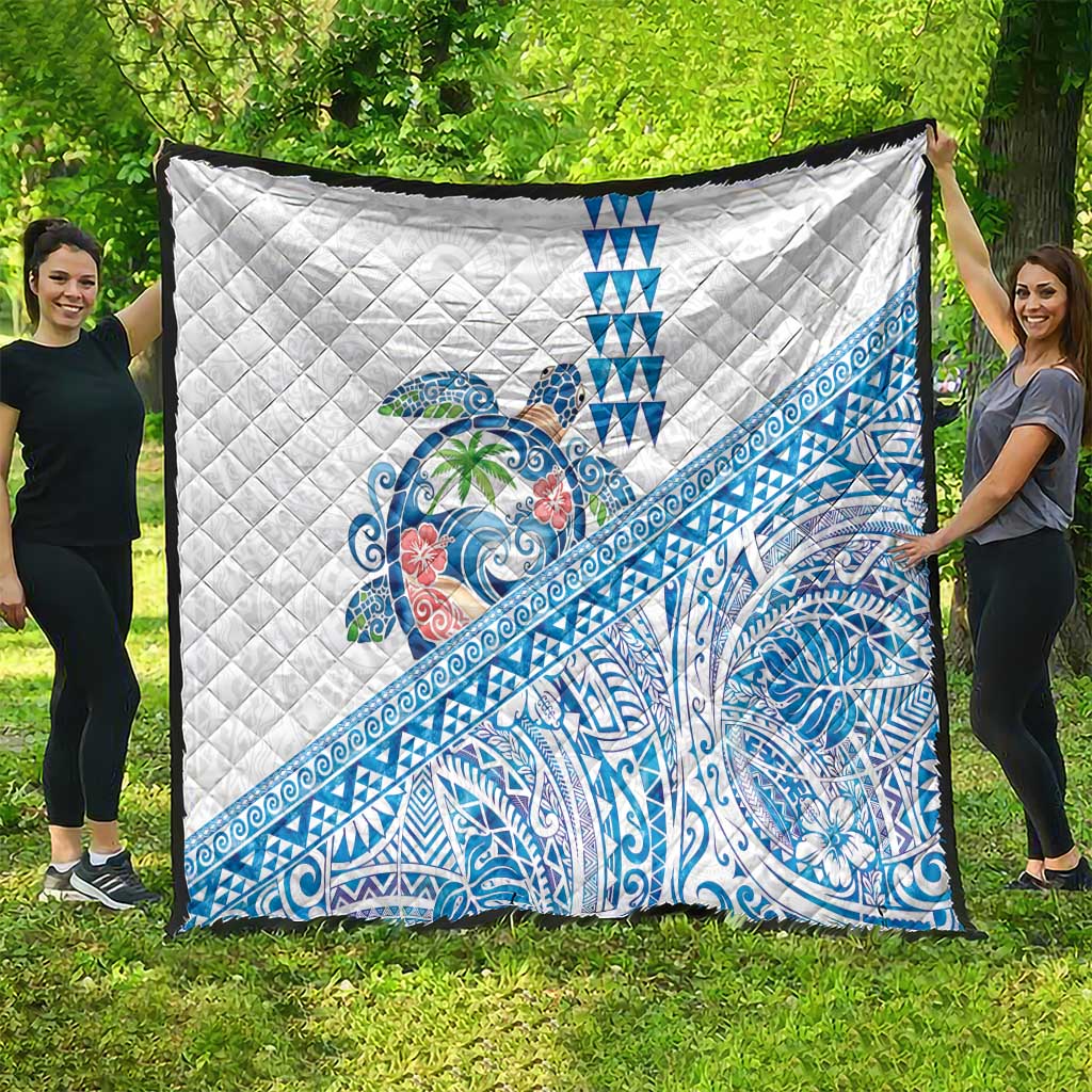 Hawaiian Abstract Sea Turtle Quilt Polynesian Tapa Art and Kakau Tattoo White WaterColor LT03 - Polynesian Pride