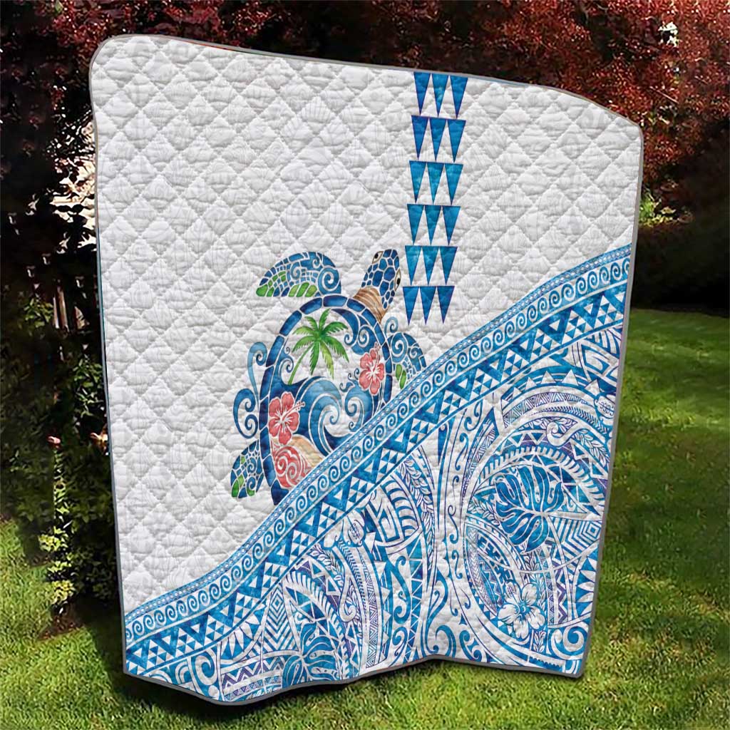 Hawaiian Abstract Sea Turtle Quilt Polynesian Tapa Art and Kakau Tattoo White WaterColor LT03 - Polynesian Pride