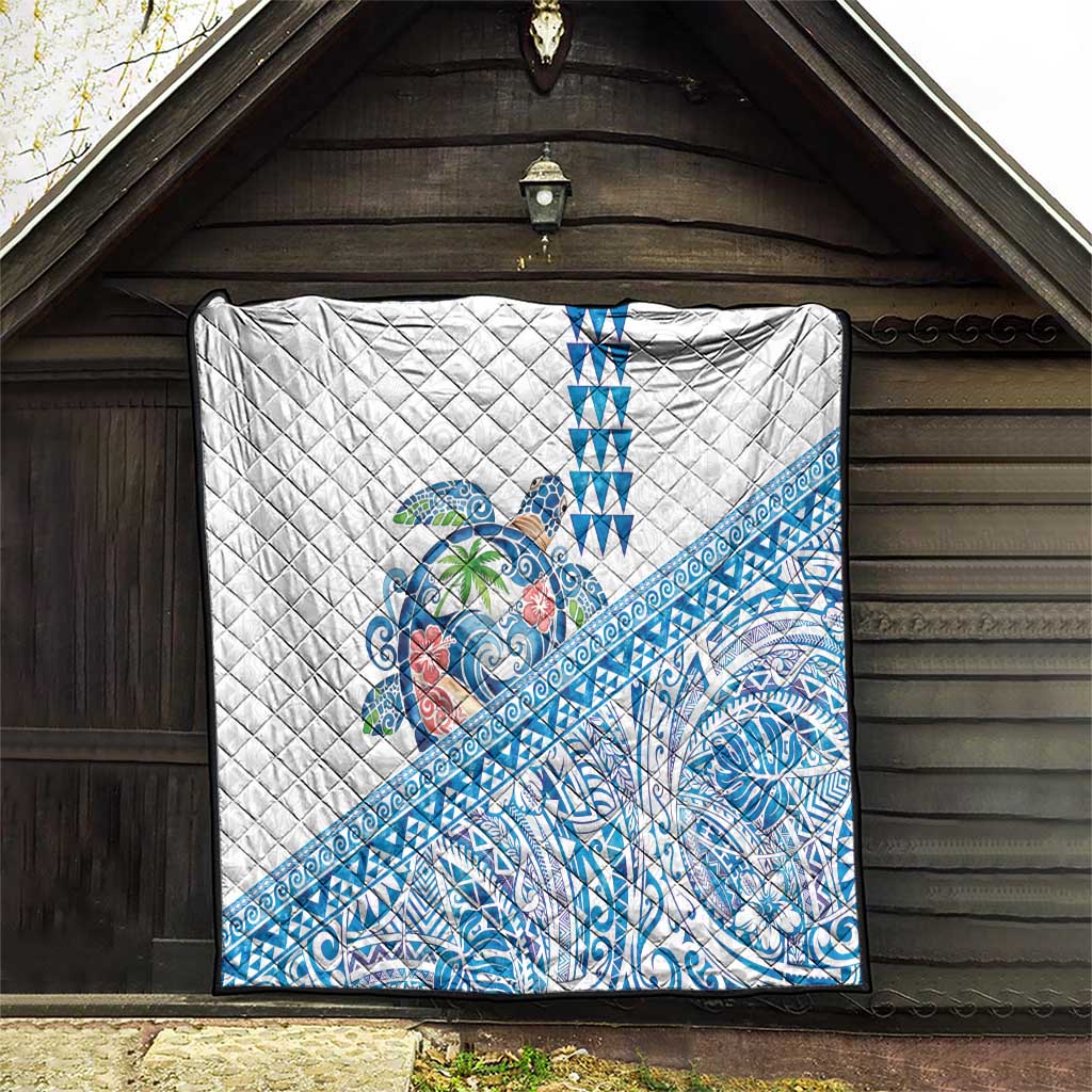 Hawaiian Abstract Sea Turtle Quilt Polynesian Tapa Art and Kakau Tattoo White WaterColor LT03 - Polynesian Pride