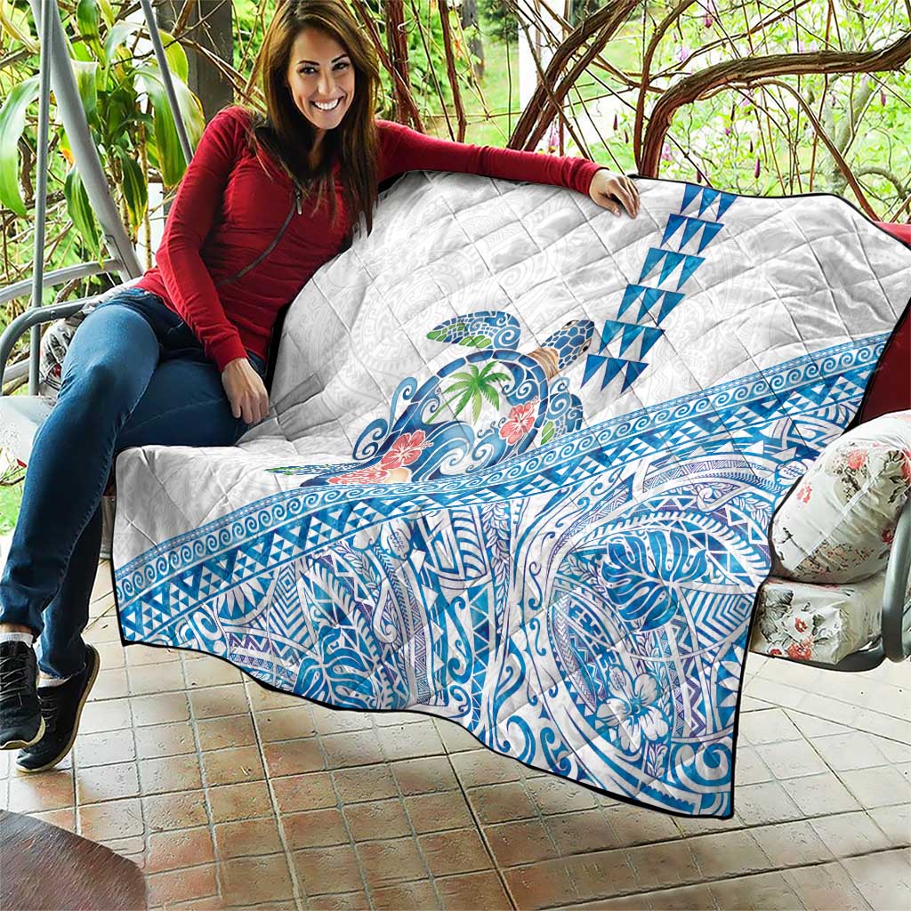 Hawaiian Abstract Sea Turtle Quilt Polynesian Tapa Art and Kakau Tattoo White WaterColor LT03 - Polynesian Pride