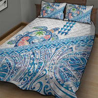 Hawaiian Abstract Sea Turtle Quilt Bed Set Polynesian Tapa Art and Kakau Tattoo White WaterColor LT03 - Polynesian Pride