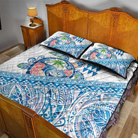 Hawaiian Abstract Sea Turtle Quilt Bed Set Polynesian Tapa Art and Kakau Tattoo White WaterColor LT03 - Polynesian Pride