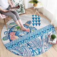 Hawaiian Abstract Sea Turtle Round Carpet Polynesian Tapa Art and Kakau Tattoo White WaterColor LT03 - Polynesian Pride