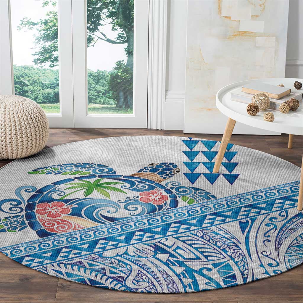 Hawaiian Abstract Sea Turtle Round Carpet Polynesian Tapa Art and Kakau Tattoo White WaterColor LT03 - Polynesian Pride