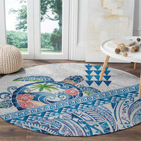 Hawaiian Abstract Sea Turtle Round Carpet Polynesian Tapa Art and Kakau Tattoo White WaterColor LT03 - Polynesian Pride