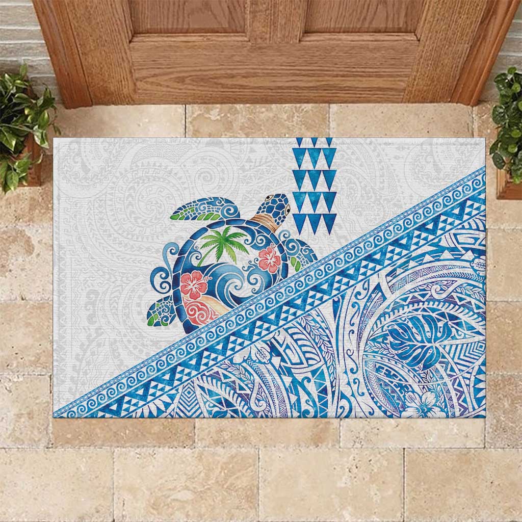 Hawaiian Abstract Sea Turtle Rubber Doormat Polynesian Tapa Art and Kakau Tattoo White WaterColor LT03 White - Polynesian Pride