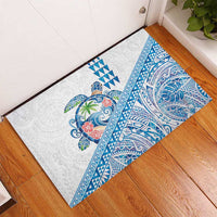 Hawaiian Abstract Sea Turtle Rubber Doormat Polynesian Tapa Art and Kakau Tattoo White WaterColor LT03 - Polynesian Pride